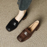 Style Small Leather Shoes Female Retro Square Head Single Shoes With Thick Heels New Soft Leather Frosted Love Shoes In Spring And