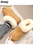 Warm Winter Snow Boots Real Sheep Fur Leather Women Casual Fashion Ankle Flat Classic Slipper Heel 4cm