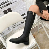 for Woman Winter Knee High Shaft Footwear Leather Women's Boots Pointed Toe Long Brown Comfortable and Elegant Hot