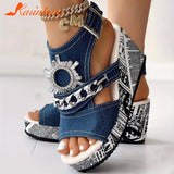 For Dropship 2023 New Summer Elegant Wedge Slide Sandals For Women Denim Single Band Flatform Sandals Beach