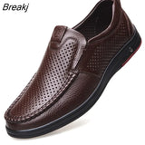 Newly Men's Summer Loafers Shoes Genuine Leather Soft Man Casual Slip-on Cutout Shoes Cowhide Summer
