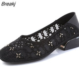 2023 Summer Fashion Pumps Cut-outs Women Crystal Casual Ladies Shoes High Heels Tenis Feminino Genuine Leather