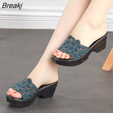 Large Size Women Sandals Summer 2023 Fashion Female Genuine Leather Slippers Middle - aged Wedge Shoes Mother