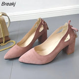 Quality Women Pumps Pure Color Square High Heels 6CM Fashion Black Leather Shallow Wedding Shoes Woman Large Size