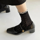 Maillard Square Head Mary Jane Shoes 2024 Early Spring New Thick Heel One-Word Buckle Single Boot Vintage Women's