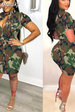 Camouflage Dresses for Women 2023 Fashion Street Womens Clothing Lapel Buttons Bodycon Dress Slim Fit Sexy