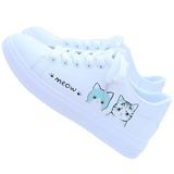 New Arrival Fashion Lace-up Women Sneakers Women Casual Shoes Printed summer Women Pu Shoes Cute Cat