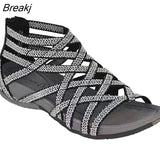 Women Sandals Round Toe Hollow wedges Sandals Casual Closed Toe Flat Rome Sandals plus size Leopard