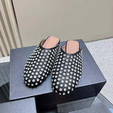 2024 New Fashionable Rhinestone Rivet Baotou Slippers Fashion Square Tail Muller Women's Shoes Fashion Women's