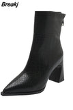Black PU Leather Sexy Pointed High Heels Women's Fashion Shoes 2023 Autumn and Winter Ankle Boots Short Boots Women