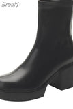 Women Boots High Heels Clogs Platform Stiletto Leather Rubber Short Plush PU Basic with Hoof Women's Leather Boots Clogs