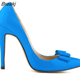 Fashion Patent Leather Women's Pumps Sweet Bow Pointed Toe High Heels Stiletto Wedding Shoes
