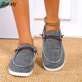 Autumn Fashion Canvas Shoes for Women Flat Round Toe Slip on Casual Shoes Comfortable Light Outdoor Sport Running