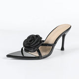 Breakj Women's Sharp-Skinned Three-Dimensional Flowers Fine High Heeled Women's Shoes Black High