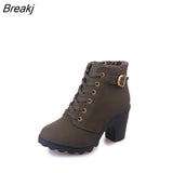 boots for women 2023 new elegant square heel shoes woman high heel solid vintage boots women lace-up ladies shoes