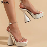 Summer Women's Sandals Black White Leather Transparent Hollow Fashion Open Toe Rivet Decoration Wedding Shoes Clear