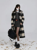 Spirng Plaid Woolen Coat Women Korean Fashion Y2k Long Coat Jacket Office Lady Casual Elegant Clothing Coat Warm