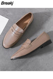 woman oxford shoes chunky heels loafers slip on brogues round toe all-match moccasins women leather derby shoes
