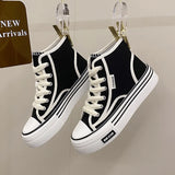 Women Autumn 2023 New Fashion Thick Platform Leisure Sports Shoe White Sneakers Breathable Casual High Top Canvas Shoes