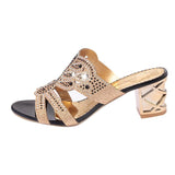 Rhinestone Sandals for Women Summer 2023 Thick High Heels Gladiator Sandals Woman Slip On Beach Slippers Flip