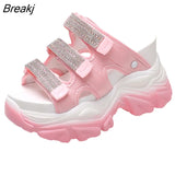 Women's Slippers Rhinestone Slippers Fashion for Women Outside Wear Summer Slope Heels Thick Soled Sandals Shoes Woman