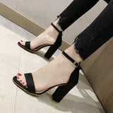 High Heeled Sandals Women Large Size 34-43 Fashion Summers Shoes Open-toe Ankle Buckle Solid Heels Sandals Casual