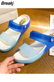 Women Blue Summer Sandals Rubber Jelly Shoes Non Slip Comfort Women Slipper And Sandal Hot Sale Women Beach Shoes Indoor