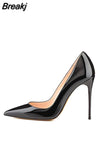 Shiny Black PU Patent leather High Heels Shoes Women Pumps 12cm Pointed Toe Stilettos Sexy Wedding QKOU003