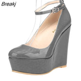 Women Sexy Shoes High Heels Platform Pumps Slipsole Wedges Buckle Strap Round Toe Stilettos Wedding