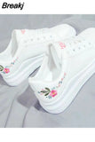 Women Shoes Spring White Comfortable Sneakers Breathable Flats Lace-up Flower Woman Casual Zapatillas Mujer Baskets Femme
