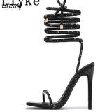 Fashion Glitter Rhinestones Women Sandals Crystal Ankle Strap High Heels Party Prom Shoes Lady Wedding Stiletto