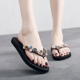 Breakj Women's Summer New Fashion Women's Sandals Casual Flat Feet Flip-Flop Glass Water Drill Decoration Ladies Beach