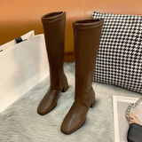 Women Black High Heel Long Boots Fashion Autumn Winter Warm Knee High Boots Soft Leather Thigh High Boots Shoes Zipper Size
