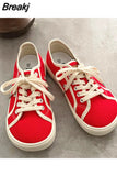 Sneakers Canvas Shoes Women Low Top Sneakers Wide Toe Lace Up Trainers Shoes 2023 Girls Red Blue Sneakers Girls