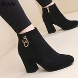Women Warm and velvet women's boots Vintage Block Heel Ankle Boots Side Zipper High Heels Women Shoes Big Sizes
