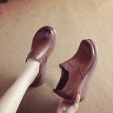 2023 First Layer Cowhide Platform Bottom Comfortable Women's Shoes Leisure Leather Comfortable Women's Single Shoes Middle-Aged And Elderly Mother