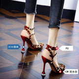 Women's Shoes Summer Sandals Pointed High-heeled Stiletto Patent Leather Rivet Single Shoes Was Thin Buckle Women's