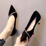 for Women 2023 with Crystals Ladies Summer Footwear Diamond Rhinestone Stilito Green Low Heel Elegant Pointed Toe