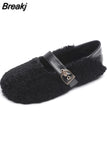 Women Shallow Mouth Female Shoes Dress Short Plush Basic Rubber Flock Flat with Shoes Woman Flats Shallow Mouth Dress Short