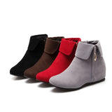 Ankle Boots Winter Shoes For Women Flat Heel Zipper Boots-Women Round Toe Low 2024 Rubber Over-the-Knee Ladies Autumn PU