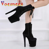 And Winter Fashion Pole Dance Show Shoes 20CM Hate Sky High Flock Mid-Calf Boots Women Sexy Platform Zipper High