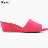 Women Slippers Elegant Summer 3cm Velvet Mules Wedge Sandals Slippers Open Toe High Heels Casual Dress Woman