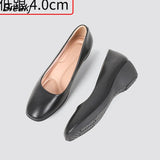 Genuine Leather Women's Work Shoes Pumps Thick Heels Round Head Shoes Soft Sole Professional Non-slip Hotel Work