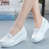 New Women's Genuine Leather Sneakers Platform Shoes Wedges White Lady Casual Shoes Swing mother Shoes Size