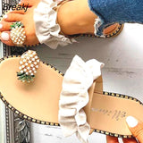 New Summer Fashion Women Slipper Pineapple Pearl Outdoor Sports Beach Opened Toe Cool Sandals Ladies Flip Flops Plus