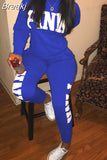 Casual PINK Letter Print Top And Pants Two Piece Sets Fall Winter O Neck Long Sleeve Matching Outfits Female