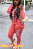Pink Letter Print Women Two Piece Set Casual Sport Tracksuit Short Sleeve Top + Jogger Sweatpant Suit Plus Size Outfits