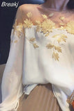 Vintage Floral Blouses Women Long Sleeve O-Neck Shirts Embroidery Shirts Famale Sexy Lace Elegant Tops Ladies 2023