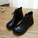 British Style Wide-Head Small Leather Boots Keep Warm Zipper Short Boots Student Literary Women Boots Womens Ankle