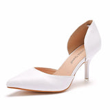 Breakj Cm White Fine-Heeled Pointed Sandals Hollow Two-Siped Sandals Large-Size Pointed Wedding Shoes Women's Banquet
